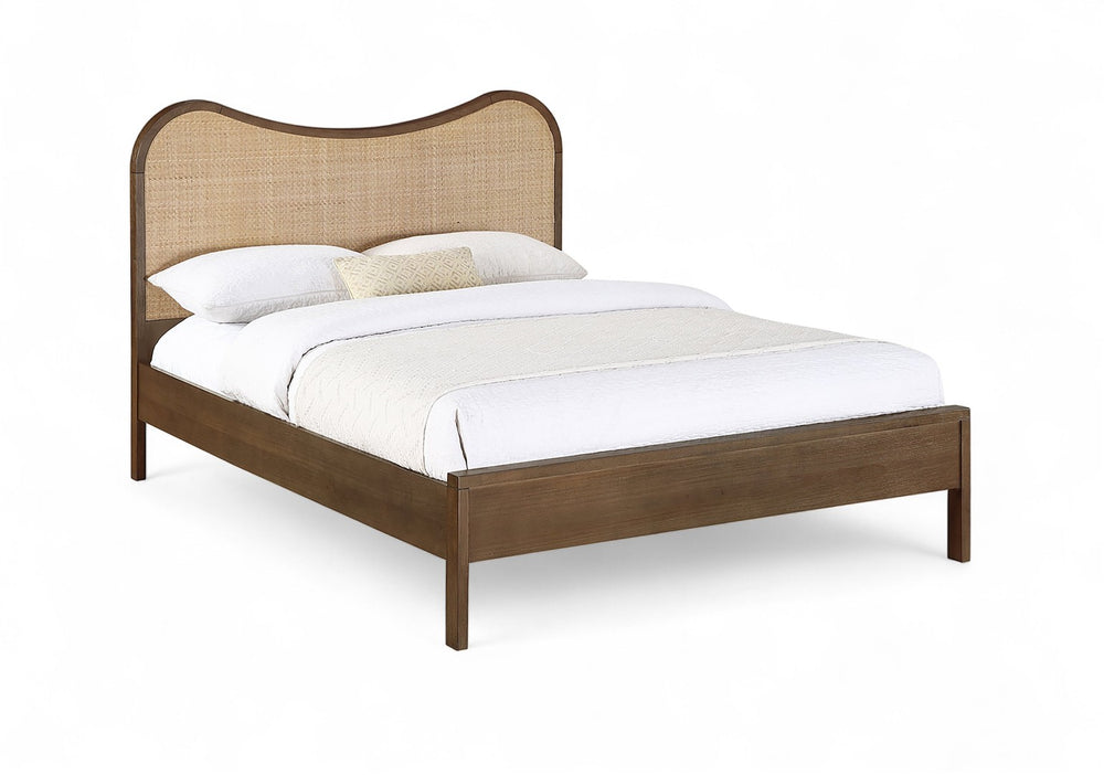 Meridian Furniture Windsor Solid Wood Full Bed with Cane Panels and Slatted Base for Mid-century Modern Bedrooms Brown 66072Brown-F