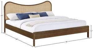 Meridian Furniture Windsor Solid Wood King Bed with Cane Panels Mid-century Modern Style for Bedroom Decor Brown 66072Brown-K