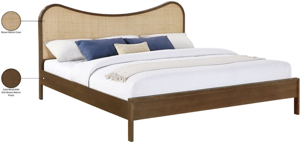 Meridian Furniture Windsor Solid Wood King Bed with Cane Panels Mid-century Modern Style for Bedroom Decor Brown 66072Brown-K