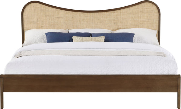 Meridian Furniture Windsor Solid Wood King Bed with Cane Panels Mid-century Modern Style for Bedroom Decor Brown 66072Brown-K
