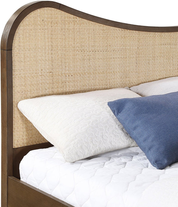 Meridian Furniture Windsor Solid Wood King Bed with Cane Panels Mid-century Modern Style for Bedroom Decor Brown 66072Brown-K