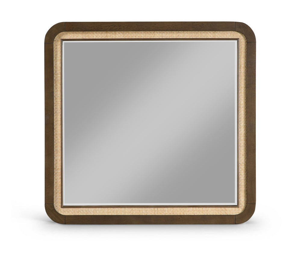 Meridian Furniture Windsor Solid Wood Cane Accent Mirror Mid-century Style for Bedroom or Entryway Decor Brown 66072Brown-M