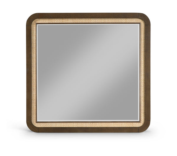 Meridian Furniture Windsor Solid Wood Cane Accent Mirror Mid-century Style for Bedroom or Entryway Decor Brown 66072Brown-M