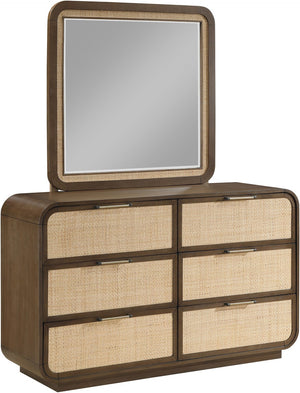 Meridian Furniture Windsor Solid Wood Cane Accent Mirror Mid-century Style for Bedroom or Entryway Decor Brown 66072Brown-M