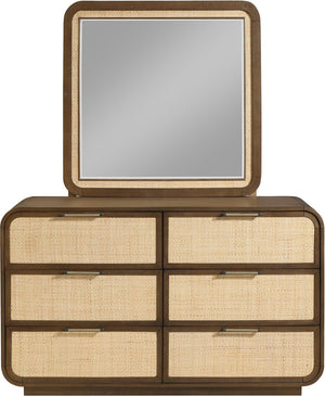 Meridian Furniture Windsor Solid Wood Cane Accent Mirror Mid-century Style for Bedroom or Entryway Decor Brown 66072Brown-M