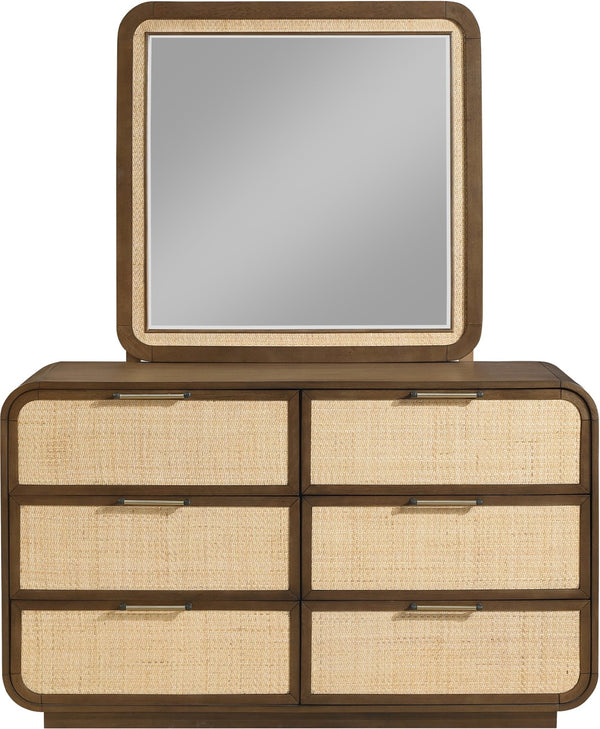 Meridian Furniture Windsor Solid Wood Cane Accent Mirror Mid-century Style for Bedroom or Entryway Decor Brown 66072Brown-M