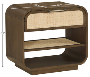 Meridian Furniture Windsor Solid Wood Nightstand with Cane Panels Mid-century Modern Bedside Storage Table Brown 66072Brown-NS