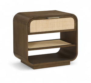 Meridian Furniture Windsor Solid Wood Nightstand with Cane Panels Mid-century Modern Bedside Storage Table Brown 66072Brown-NS