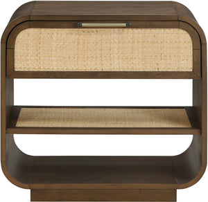 Meridian Furniture Windsor Solid Wood Nightstand with Cane Panels Mid-century Modern Bedside Storage Table Brown 66072Brown-NS
