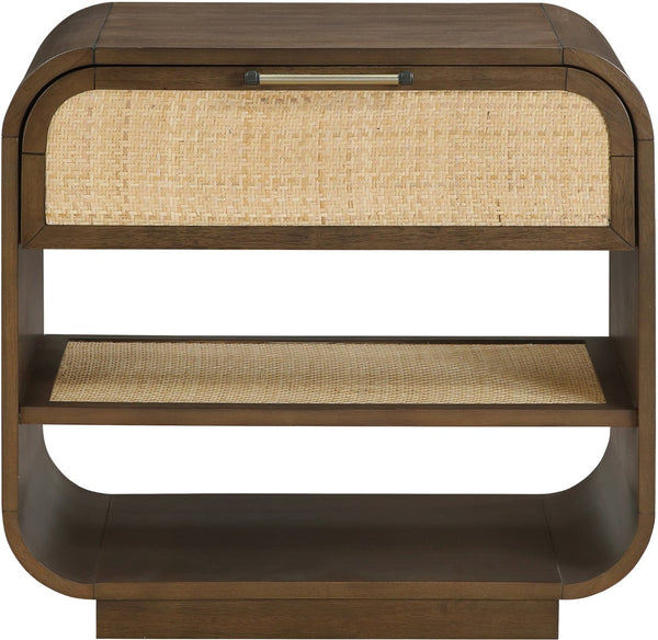 Meridian Furniture Windsor Solid Wood Nightstand with Cane Panels Mid-century Modern Bedside Storage Table Brown 66072Brown-NS