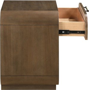 Meridian Furniture Windsor Solid Wood Nightstand with Cane Panels Mid-century Modern Bedside Storage Table Brown 66072Brown-NS