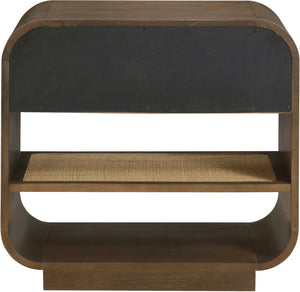 Meridian Furniture Windsor Solid Wood Nightstand with Cane Panels Mid-century Modern Bedside Storage Table Brown 66072Brown-NS