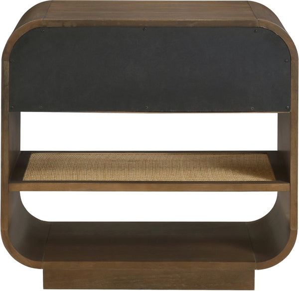 Meridian Furniture Windsor Solid Wood Nightstand with Cane Panels Mid-century Modern Bedside Storage Table Brown 66072Brown-NS