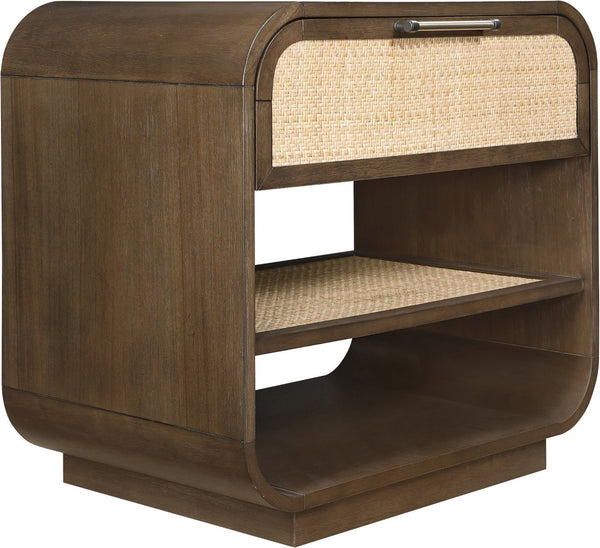Meridian Furniture Windsor Solid Wood Nightstand with Cane Panels Mid-century Modern Bedside Storage Table Brown 66072Brown-NS
