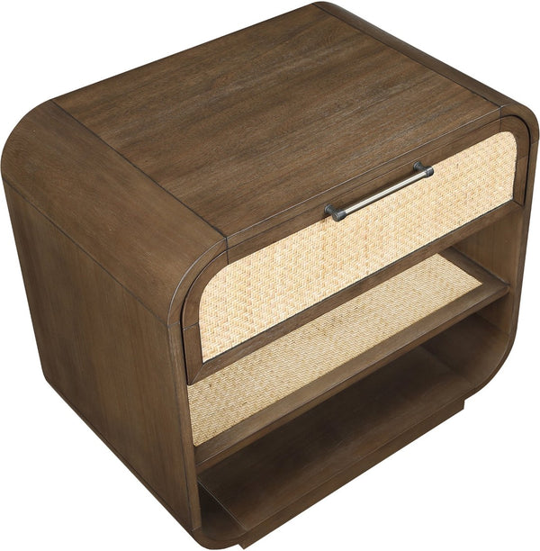 Meridian Furniture Windsor Solid Wood Nightstand with Cane Panels Mid-century Modern Bedside Storage Table Brown 66072Brown-NS