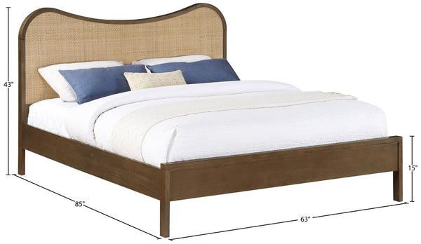 Meridian Furniture Windsor Solid Wood Queen Bed with Cane Headboard Mid-century Style Bedroom Frame Brown 66072Brown-Q