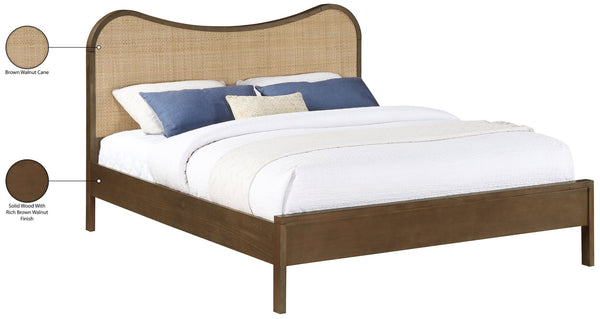 Meridian Furniture Windsor Solid Wood Queen Bed with Cane Headboard Mid-century Style Bedroom Frame Brown 66072Brown-Q