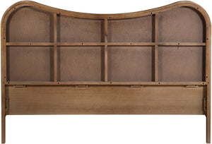 Meridian Furniture Windsor Solid Wood Queen Bed with Cane Headboard Mid-century Style Bedroom Frame Brown 66072Brown-Q