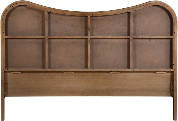 Meridian Furniture Windsor Solid Wood Queen Bed with Cane Headboard Mid-century Style Bedroom Frame Brown 66072Brown-Q