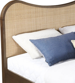 Meridian Furniture Windsor Solid Wood Queen Bed with Cane Headboard Mid-century Style Bedroom Frame Brown 66072Brown-Q