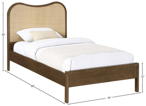 Meridian Furniture Windsor Solid Wood Twin Bed with Cane Panel Headboard for Mid-century Modern Bedroom Style Brown 66072Brown-T