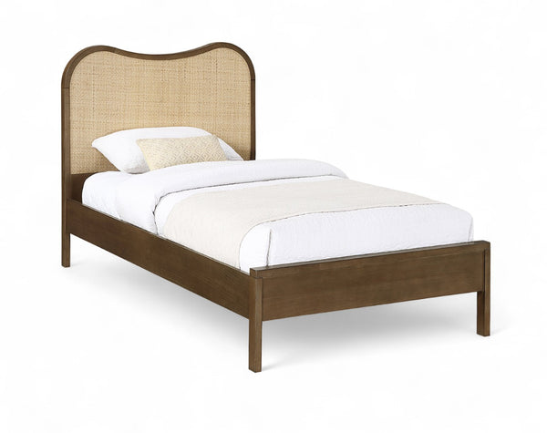 Meridian Furniture Windsor Solid Wood Twin Bed with Cane Panel Headboard for Mid-century Modern Bedroom Style Brown 66072Brown-T