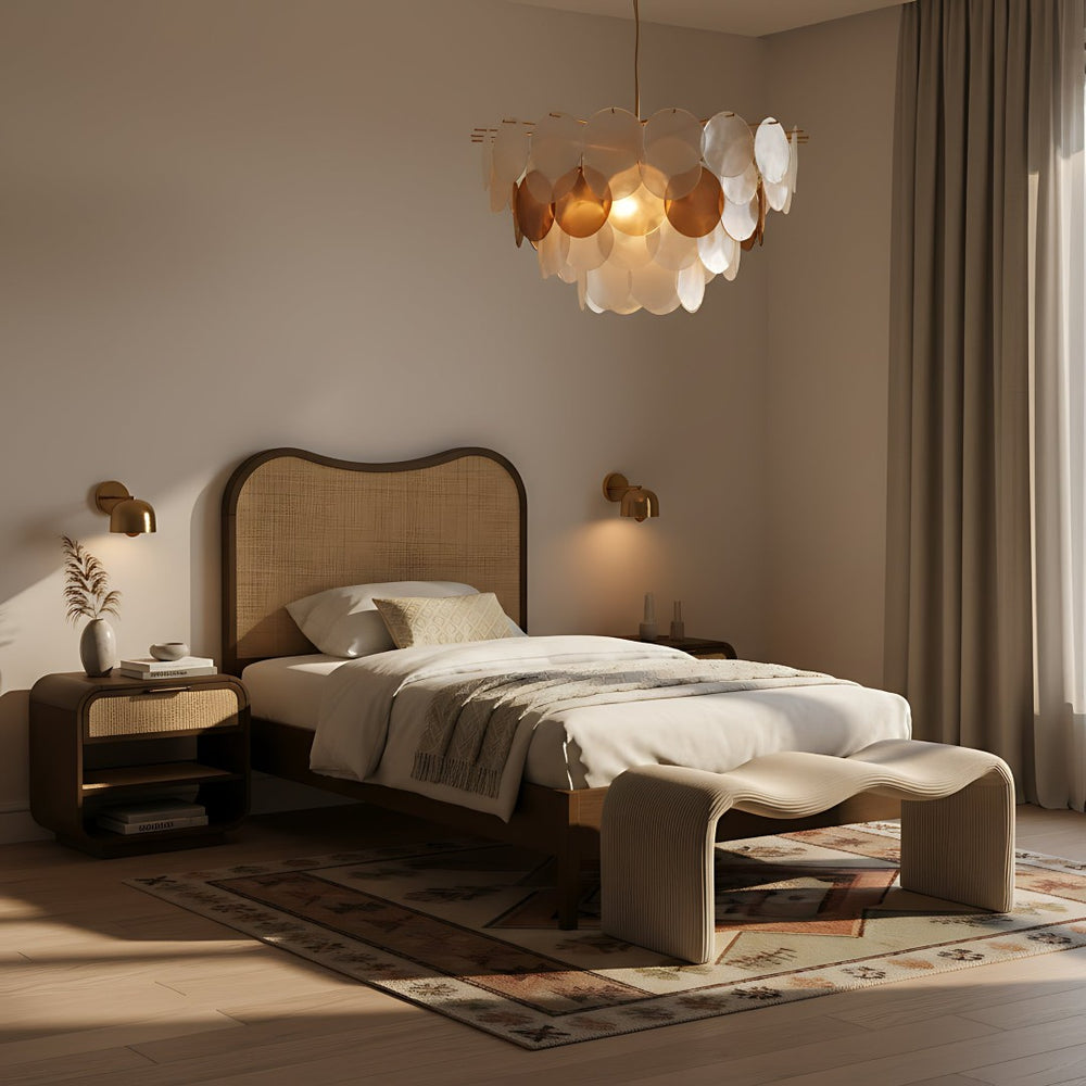Meridian Furniture Windsor Solid Wood Twin Bed with Cane Panel Headboard for Mid-century Modern Bedroom Style Brown 66072Brown-T