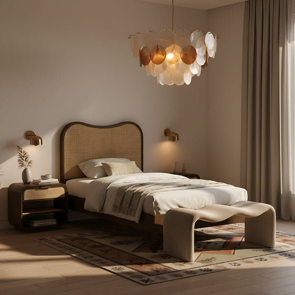 Meridian Furniture Windsor Solid Wood Twin Bed with Cane Panel Headboard for Mid-century Modern Bedroom Style Brown 66072Brown-T