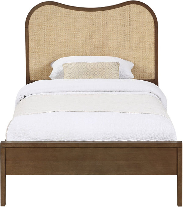 Meridian Furniture Windsor Solid Wood Twin Bed with Cane Panel Headboard for Mid-century Modern Bedroom Style Brown 66072Brown-T