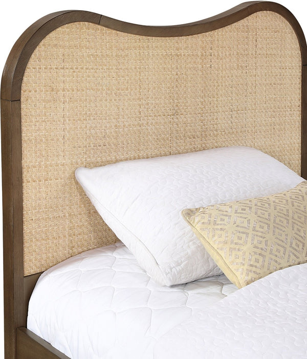 Meridian Furniture Windsor Solid Wood Twin Bed with Cane Panel Headboard for Mid-century Modern Bedroom Style Brown 66072Brown-T
