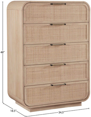 Meridian Furniture Windsor Solid Wood Chest with Cane Drawer Fronts for Mid-century Bedroom or Entryway Storage Natural 66072Natural-CH