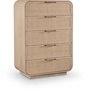 Meridian Furniture Windsor Solid Wood Chest with Cane Drawer Fronts for Mid-century Bedroom or Entryway Storage Natural 66072Natural-CH