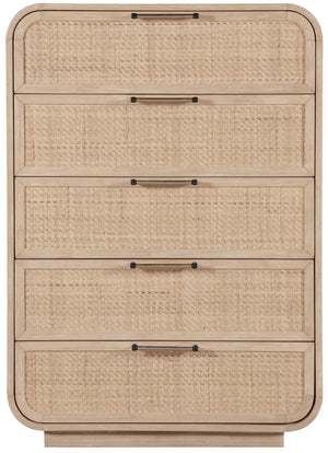 Meridian Furniture Windsor Solid Wood Chest with Cane Drawer Fronts for Mid-century Bedroom or Entryway Storage Natural 66072Natural-CH
