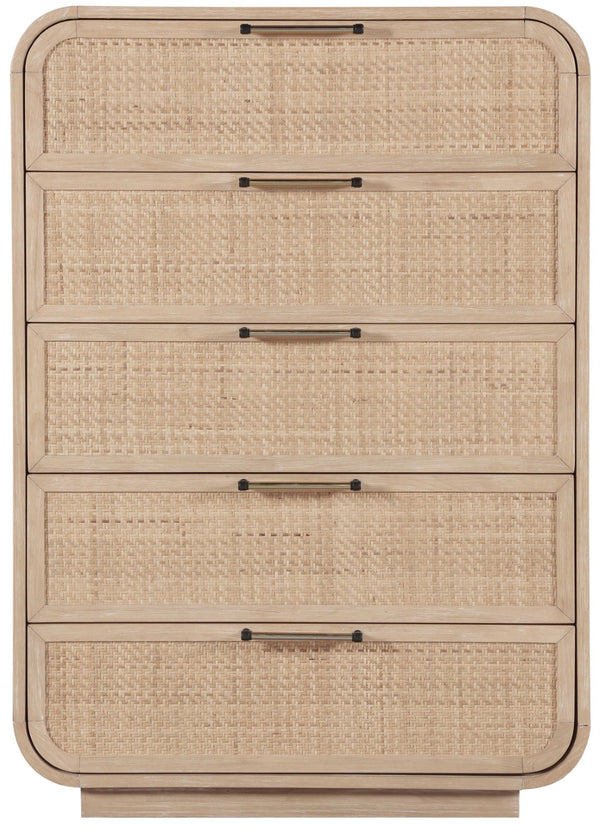 Meridian Furniture Windsor Solid Wood Chest with Cane Drawer Fronts for Mid-century Bedroom or Entryway Storage Natural 66072Natural-CH