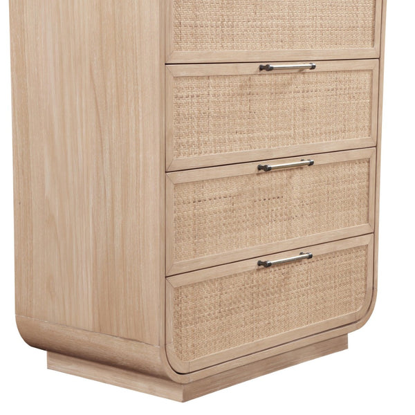 Meridian Furniture Windsor Solid Wood Chest with Cane Drawer Fronts for Mid-century Bedroom or Entryway Storage Natural 66072Natural-CH