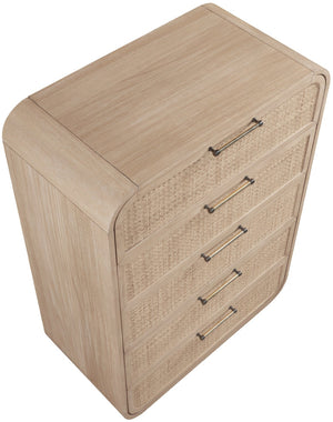 Meridian Furniture Windsor Solid Wood Chest with Cane Drawer Fronts for Mid-century Bedroom or Entryway Storage Natural 66072Natural-CH