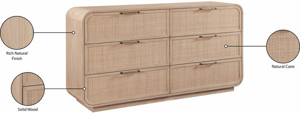 Meridian Furniture Windsor Solid Wood Dresser with Cane Panels Mid-century Style for Bedroom Storage and Warmth Natural 66072Natural-D