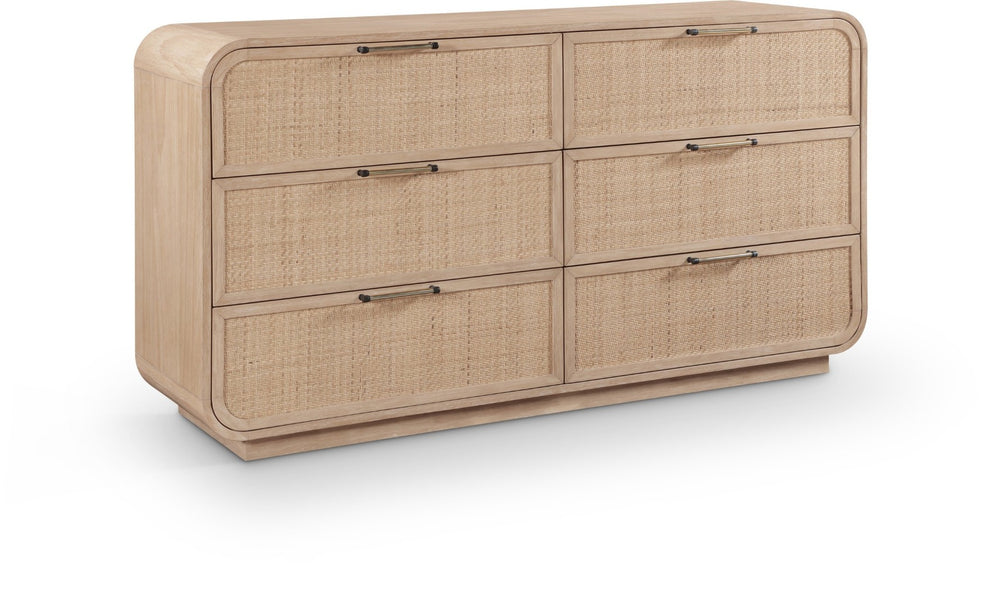 Meridian Furniture Windsor Solid Wood Dresser with Cane Panels Mid-century Style for Bedroom Storage and Warmth Natural 66072Natural-D