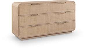 Meridian Furniture Windsor Solid Wood Dresser with Cane Panels Mid-century Style for Bedroom Storage and Warmth Natural 66072Natural-D
