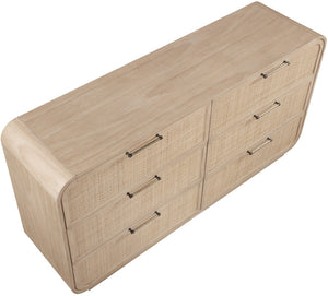 Meridian Furniture Windsor Solid Wood Dresser with Cane Panels Mid-century Style for Bedroom Storage and Warmth Natural 66072Natural-D