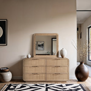 Meridian Furniture Windsor Solid Wood Dresser with Cane Panels Mid-century Style for Bedroom Storage and Warmth Natural 66072Natural-D