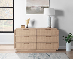 Meridian Furniture Windsor Solid Wood Dresser with Cane Panels Mid-century Style for Bedroom Storage and Warmth Natural 66072Natural-D