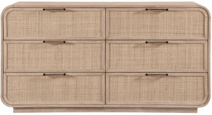 Meridian Furniture Windsor Solid Wood Dresser with Cane Panels Mid-century Style for Bedroom Storage and Warmth Natural 66072Natural-D