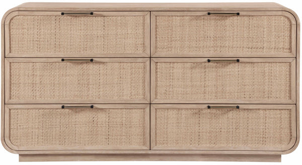 Meridian Furniture Windsor Solid Wood Dresser with Cane Panels Mid-century Style for Bedroom Storage and Warmth Natural 66072Natural-D