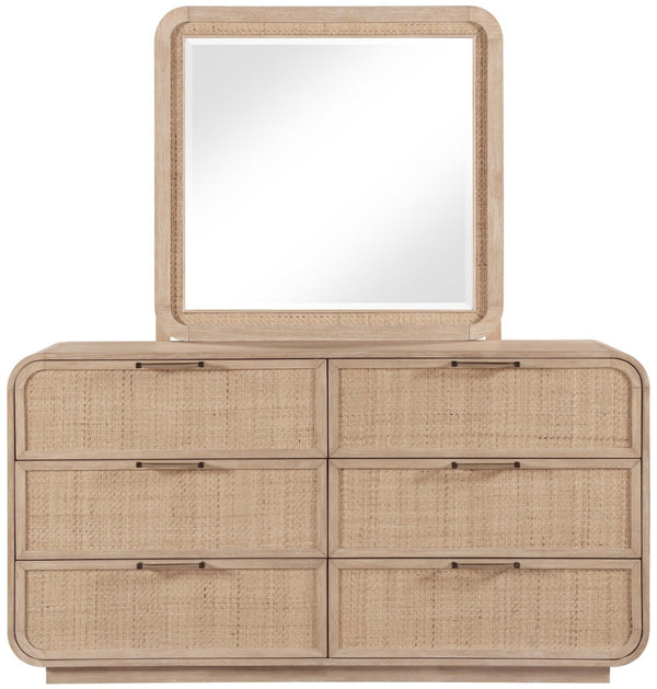 Meridian Furniture Windsor Solid Wood Dresser with Cane Panels Mid-century Style for Bedroom Storage and Warmth Natural 66072Natural-D