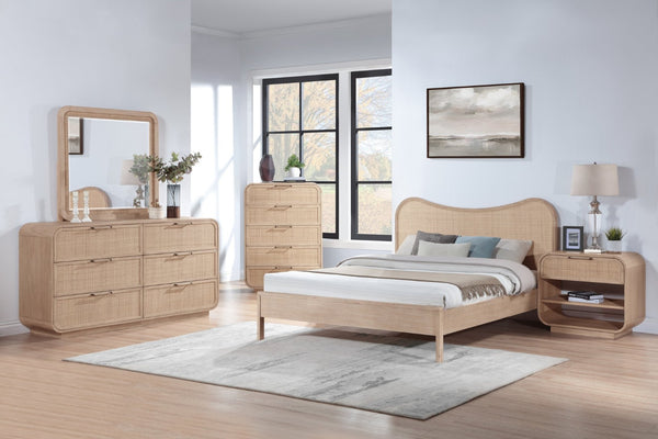Meridian Furniture Windsor Solid Wood Full Bed with Cane Panels and Slatted Base for Mid-century Modern Bedrooms Natural 66072Natural-F