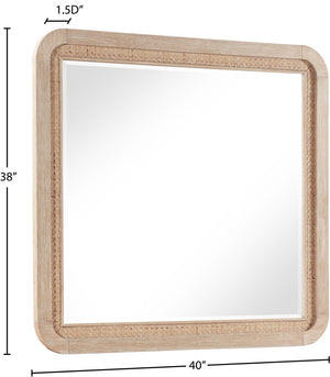Meridian Furniture Windsor Solid Wood Cane Accent Mirror Mid-century Style for Bedroom or Entryway Decor Natural 66072Natural-M