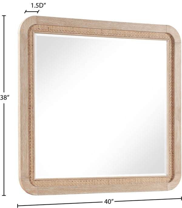 Meridian Furniture Windsor Solid Wood Cane Accent Mirror Mid-century Style for Bedroom or Entryway Decor Natural 66072Natural-M