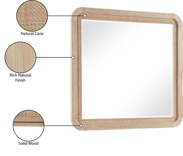 Meridian Furniture Windsor Solid Wood Cane Accent Mirror Mid-century Style for Bedroom or Entryway Decor Natural 66072Natural-M