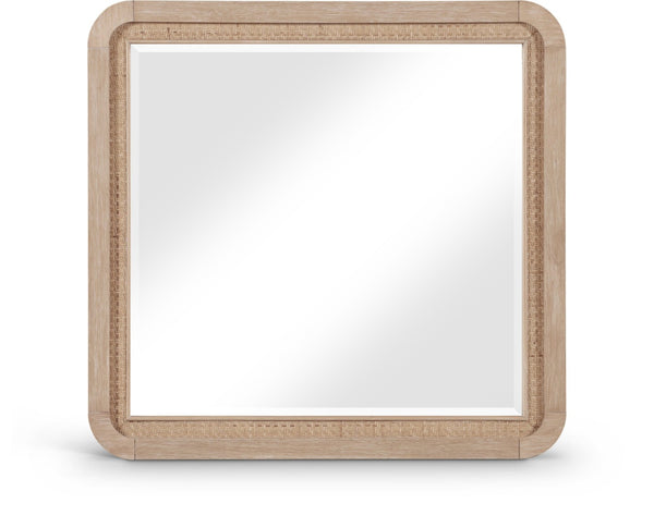 Meridian Furniture Windsor Solid Wood Cane Accent Mirror Mid-century Style for Bedroom or Entryway Decor Natural 66072Natural-M